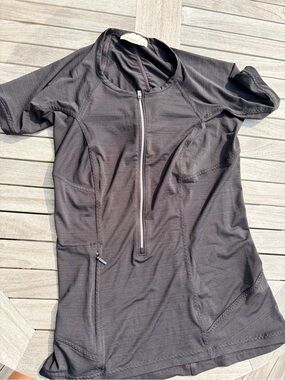 Athleta Black Short-Sleeve Zip Front Swim Coverup